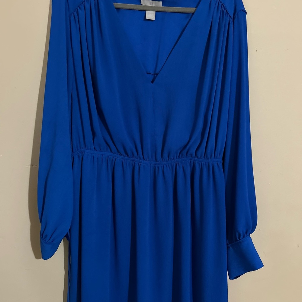 H&M Blue Long Sleeve V-Neck Cocktail Dress